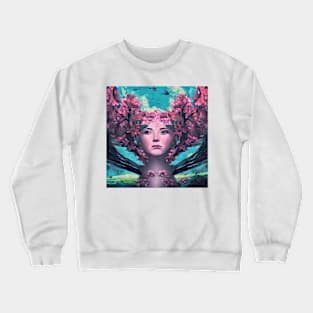 Beautiful portrait of pretty young woman face with flowers in spring Crewneck Sweatshirt